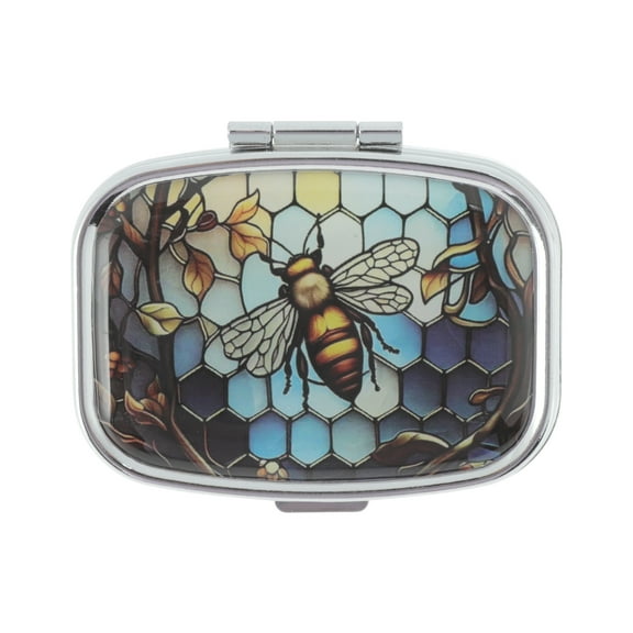 Unique Bargains 1 Pc 2 Compartments Square Design 4 Bees Pill Case Portable for travel Multicolor