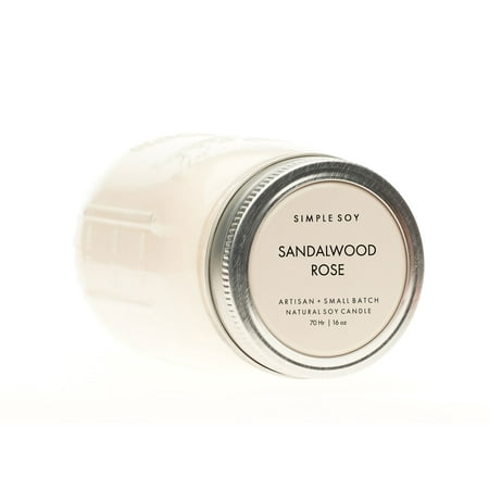 Mason Jar Soy Candle - Simple Soy Natural Scented Soy Candle, Sandalwood Rose Mason Jar, 16 oz