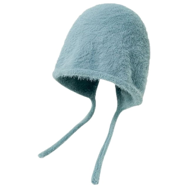 Ear Protection Lace-up Brimless Bandage Winter Hat Women Solid Color Riding Woolen Yarn Cap