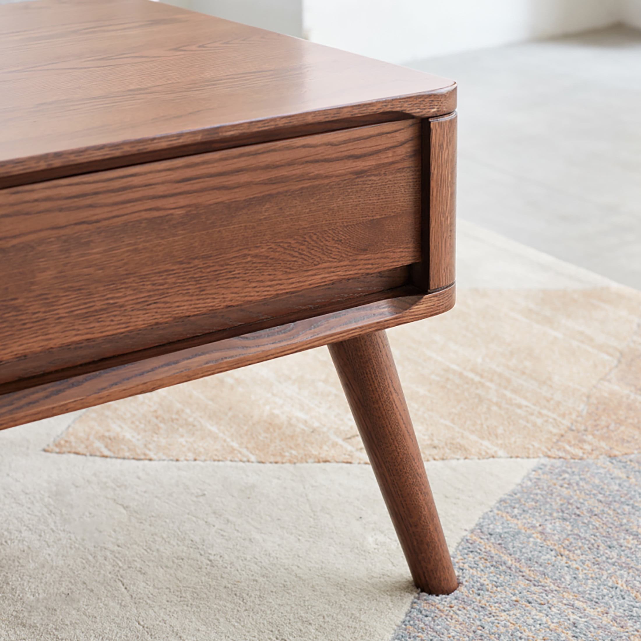 Elevating Low Coffee Table, 100% Solid Oak Wood with Storage Shelf, Easy to Assemble Study or Work from Home Table, Multifunctional Wooden Table, Walnut