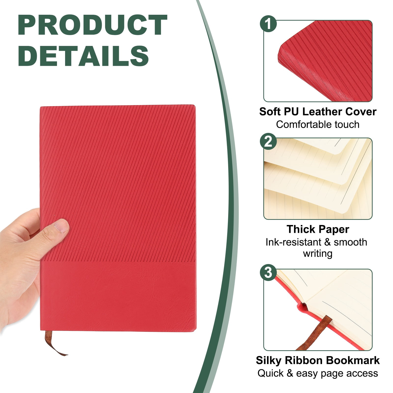 Uxcell Lined Journal Notebook 8.3" x 5.7", 2 Pcs A5 98 Pages Journaling Notebooks 80 GSM Thick Paper, Pu Leather Daily Journal Book Ribbed Texture, Red