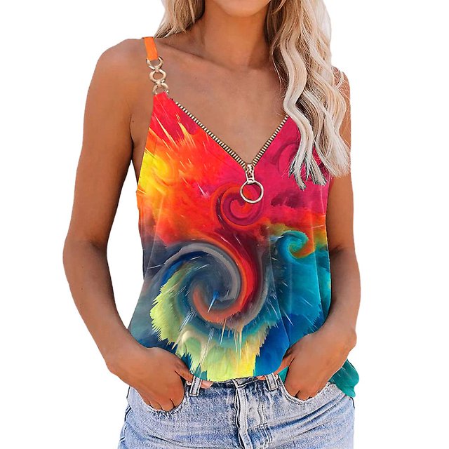 Camiseta sin mangas estampada con cuello en V para mujer, camiseta sin mangas, chaleco de verano, camiseta informal