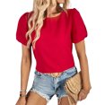 thumbnail image 4 of Hibeli Women Ruching Split Short Sleeve Keyhole Back Solid Color Pullover Top, 4 of 7