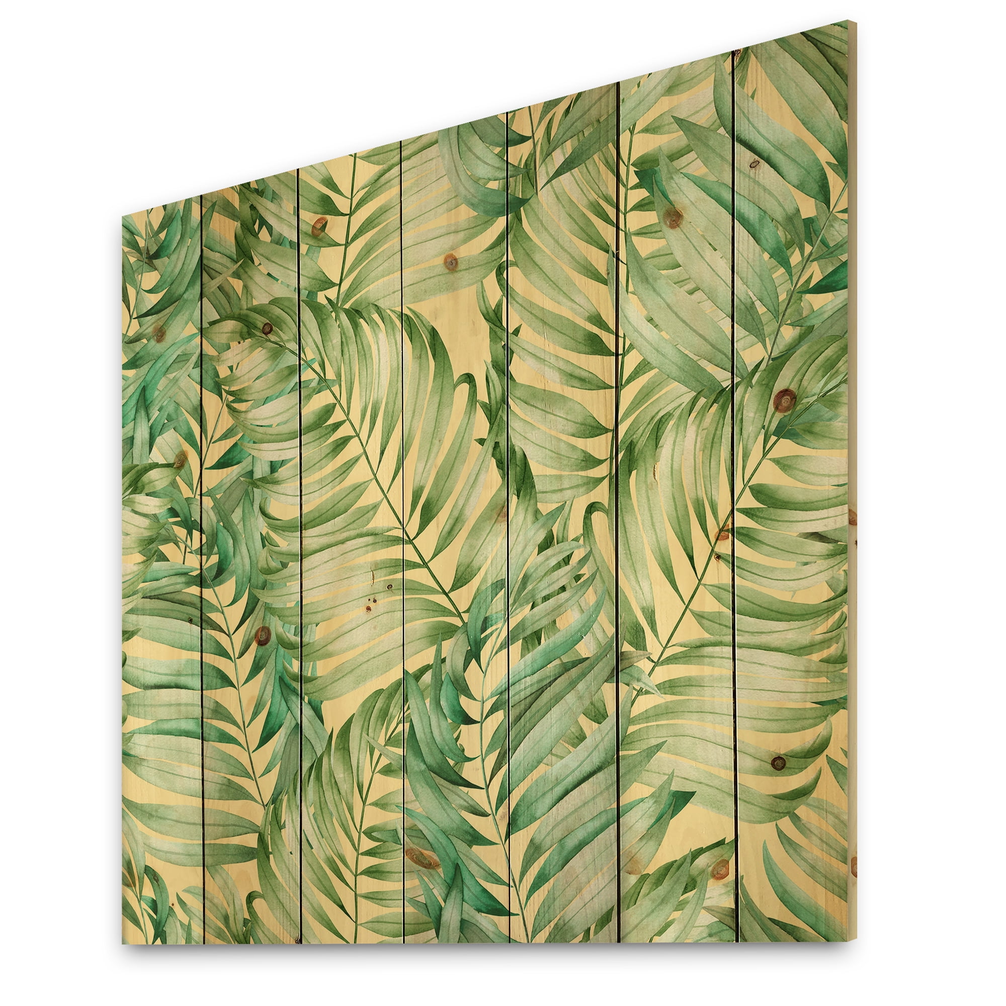 Designart 'Tropical Green Leaves of Monstera' Tropical Print on Natural Pine Wood