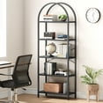 thumbnail image 6 of Bookshelf 5 Tier Bookcase Arched Display Racks Tall Standing Bookshelves Metal Frame Modern Storage Rack Shelf Large Wood Book Shelf for Bedroom, Living Room, Home Office, 6 of 9