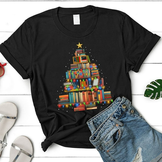 Christmas Book Tree Shirt, Christmas Gift, Book Lovers Christmas Gift, Bookworm Christmas - White - 2XL