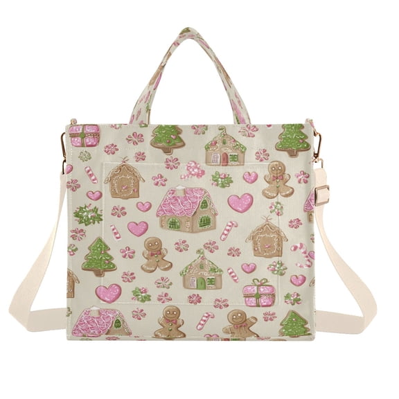 Corduroy Tote Bag for Women Shoulder Handbags Fashion Ladies Purses Satchel Messenger Bags Pink Cute Christmas Pattern S