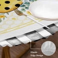 thumbnail image 3 of Bee Daisy Round Tablecloth, Fitted Table Cover with Elastic for 36"-44" Round Tables, Eucalyptus Leaves Botanical Love Plaid Table Cloth Outdoor Indoor Dinning Party Waterproof Tablecloths, 3 of 7
