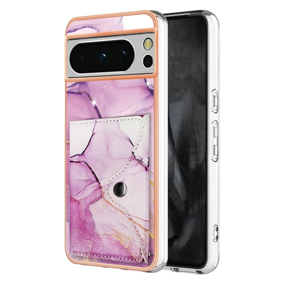 TECH CIRCLE Stylish Case for Google Pixel 8 Pro (6.7") - Premium TPU/PU Leather Phone Case [Built-in Wallet Feature] Lightweight Cute Marble Durable Cover, Purple