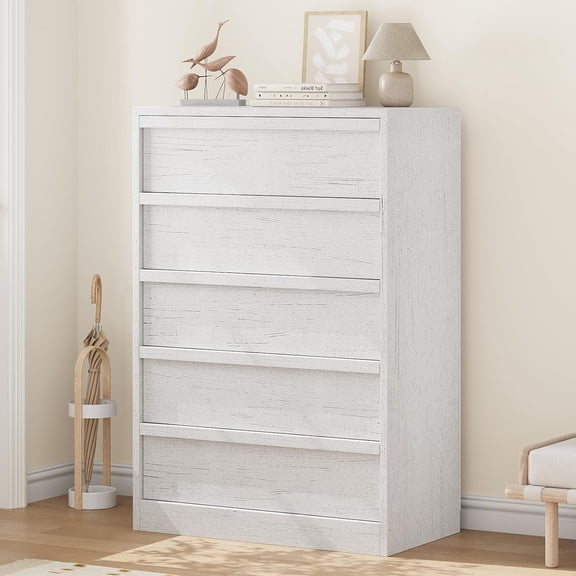 5 Drawer Dresser for Bedroom, Modern 5 Chest of Drawers Tall with Large Drawers Storage, Wooden Dresser Organizer for Living Room, Nursery, Entryway - White