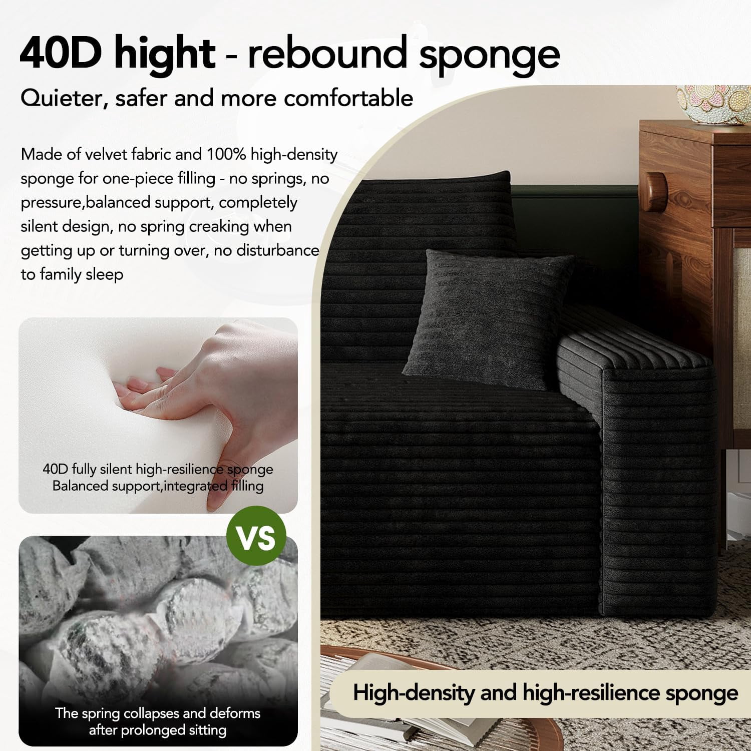 103" Cloud Sectional Sofa, Modern L Shaped Deep Seat Couch, Plush Corduroy Upholstered Sofa No Assembly, Living Room