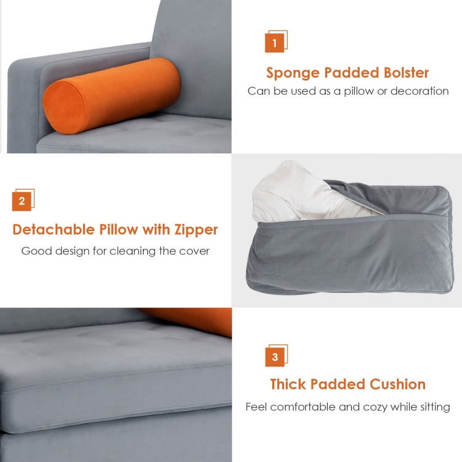 Finihen Upholstered Accent Sofa Chair, Modern Single Sofa with Cushion Bolster and Side Storage Pocket, for Living Room, Bedroom, Light Gray