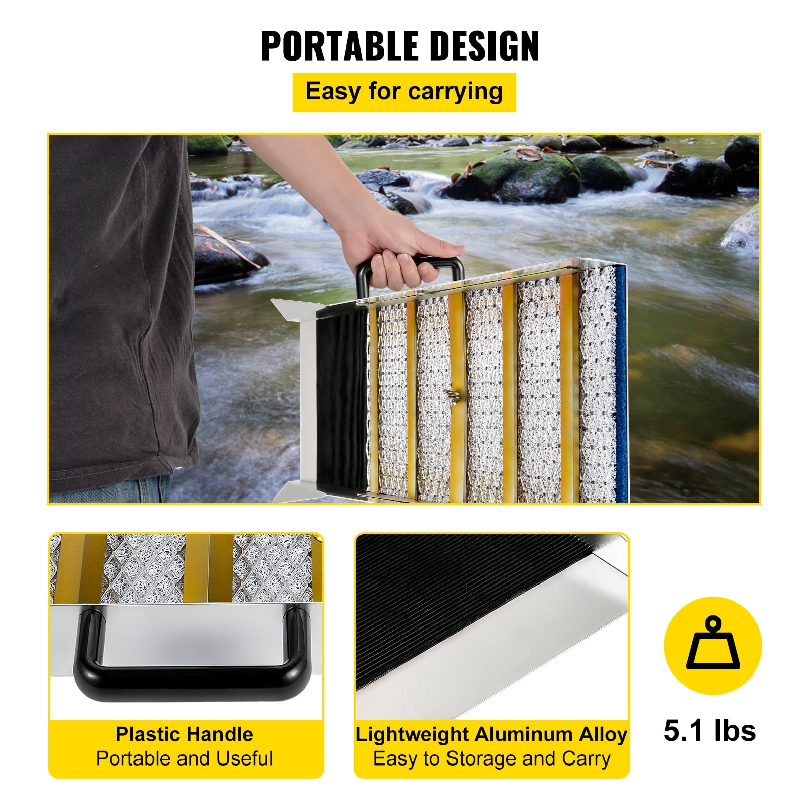 VEVOR Aluminum Alloy Sluice Box, Compact 24" Mini Sluice Boxes for Gold, Lightweight Gold Sluice Equipment, Portable Sluice Boxes w/ Miner's Moss, River, Creek, Gold Panning, Prospecting, Dredging