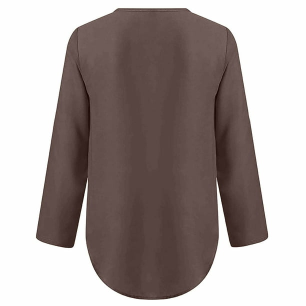 yievot Women's Summer Long Sleeve Shirts Zip Casual Tunic V-Neck Rollable  Blouse Tops Loose T-shirt Casual Top 