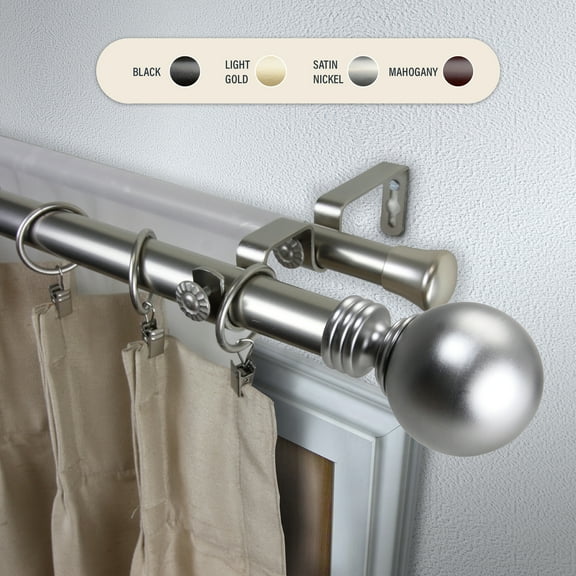 Domovina Globe 1" Double Curtain Rod-Color:Satin Nickel,Size:28-48"