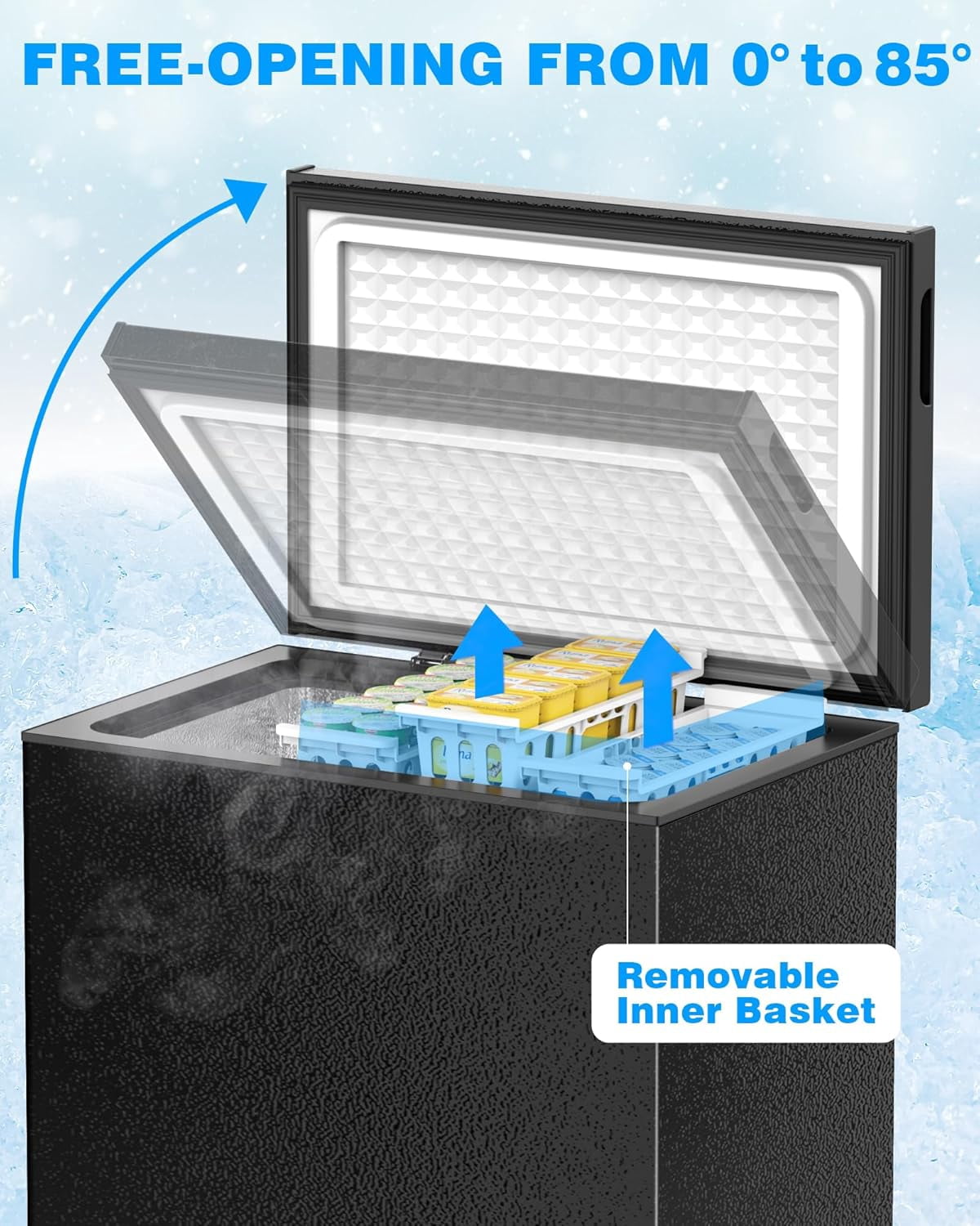 7.0 Cu.Ft Chest Freezer with Removable Basket and Bottom Defrost Water Drain Freestanding Top Open Door, Deep Freezer, Mini Freezer with Adjustable 7 Thermostat for Home/Apartment, Black