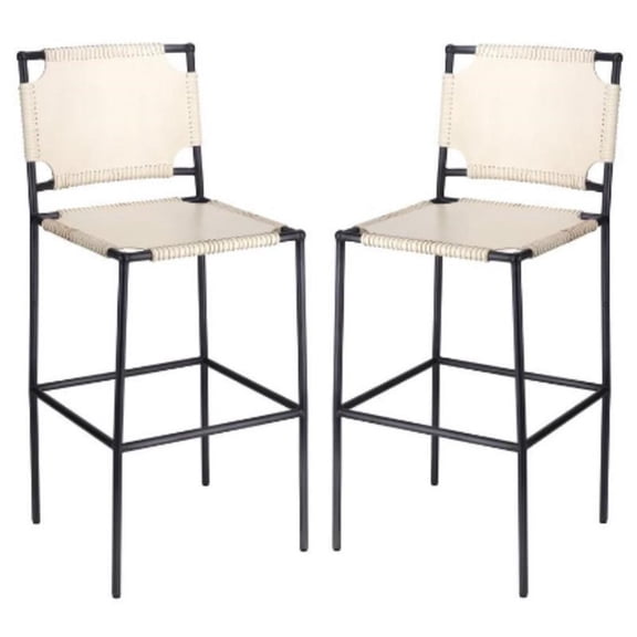 Home Square Transitional Leather Bar Stool in Off White - Set of 2