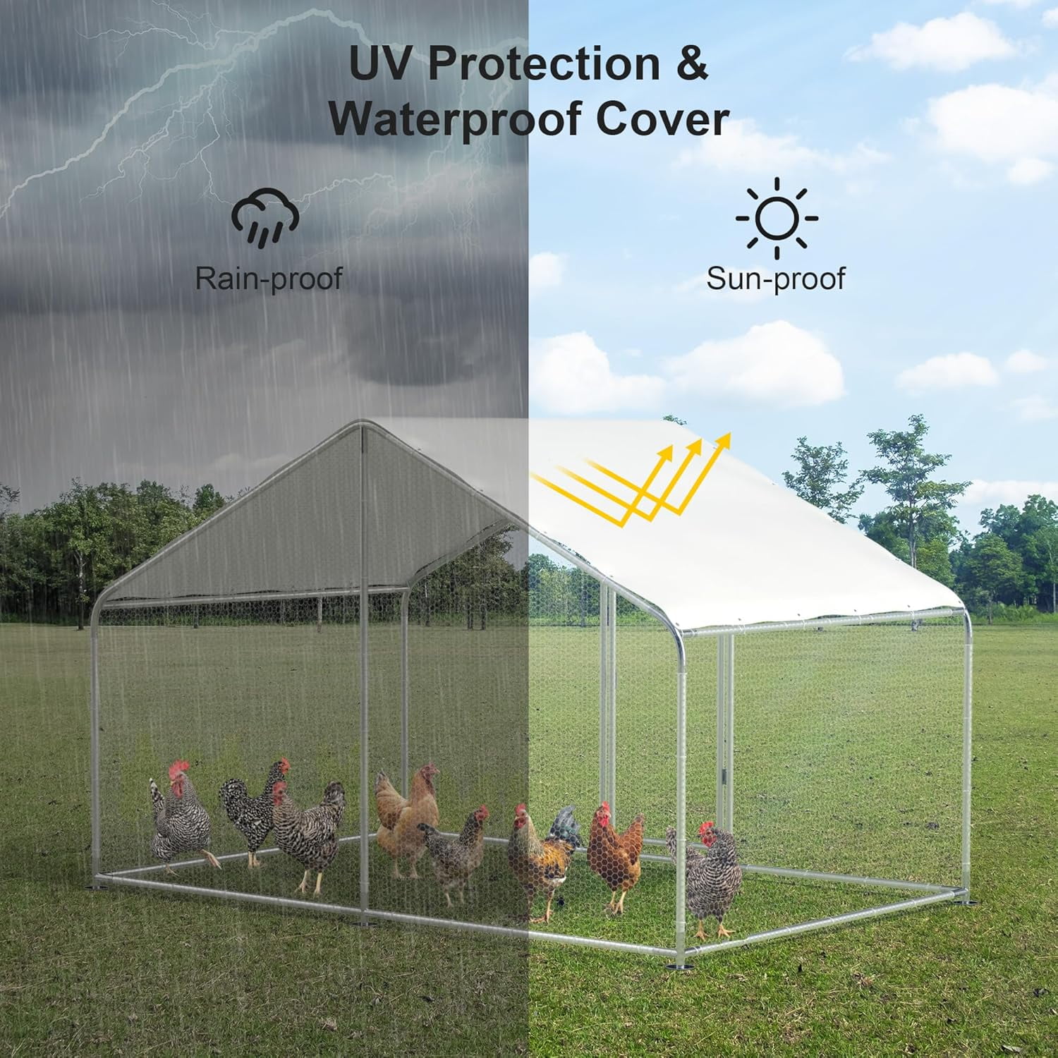 GOJOOASIS Large Chicken Coop for 15 Chickens Run Walk-in Metal Poultry Cage For Outdoor Backyard