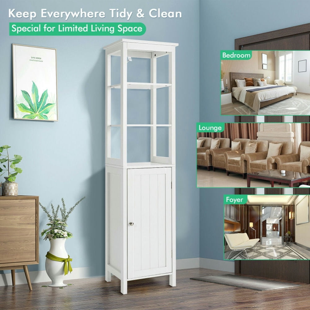 Finihen Bathroom Storage Cabinet, Bathroom Floor Cabinet, Freestanding Storage Cabinet With 3-Tier Shelf and Door, for Bathroom, Living Room, Bedroom, Kitchen, White Finihen Bathroom Storage Cabinet, Bathroom Floor Cabinet, Freestanding Storage Cabinet With 3-Tier Shelf and Door, for Bathroom, Living Room, Bedroom, Kitchen, White