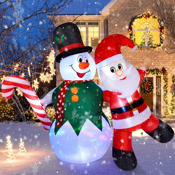 CAMULAND 6FT Inflatable Christmas Inflatable Decorations Snowman and Santa Claus with Built-in LED Lights, Outdoor Christmas Decorations Blow-up Decor for Yard, Garden and Party