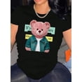 thumbnail image 1 of Camiseta para mamá para mujer ropa de calle clásica veranoCreative Pink Bear Pattern Printed Women'S Fashion Trendy Round Neck Short Sleeve, Simple Casual Sports T-Shirt, Comfortable Summer Top for, 1 of 7
