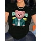 thumbnail image 1 of Creative Pink Bear Pattern Printed Women'S Fashion Trendy Round Neck Short Sleeve, Simple Casual Sports T-Shirt, Comfortable Summer Top for Holidays., 1 of 6