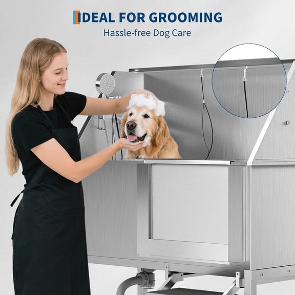 Historyli Professional Dog Washing Station-50 in Stainless Steel Pet Bathing Tub with Non-Slip Stairs-Slip-Resistant Floor Grate for Large/Medium/Small Dogs-Right Door