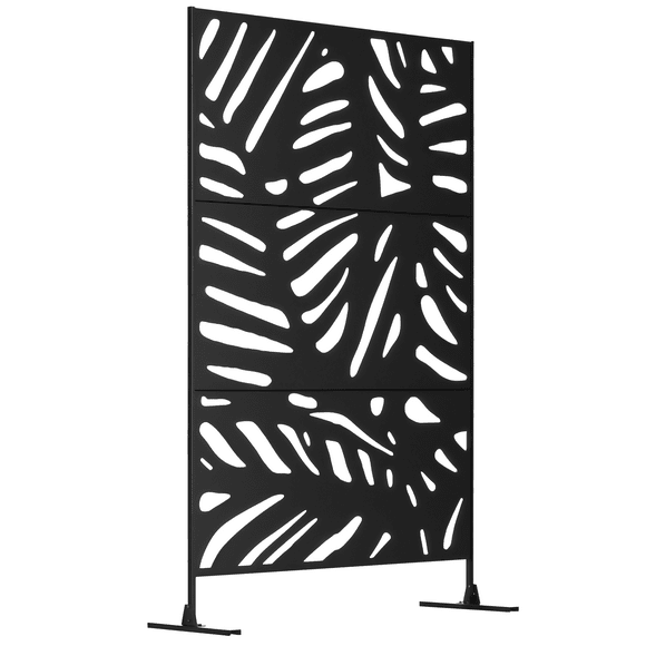 Outsunny Metal Outdoor Privacy Screen with Stand for Garden Backyard Black