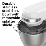 Hamilton Beach 4 Quart Stand Mixer for Kitchen, 7 Speeds, Tilt-Head, Dough Hook, Whisk & Flat Beater, White
