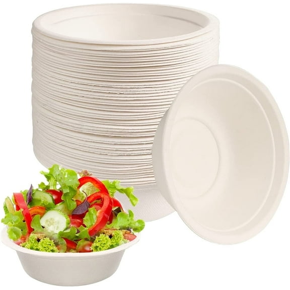 Casewin 50 Pack 12 oz Disposable Paper Bowls Compostable Soup Bowls Natural Sugarcane Biodegradable Bowls for Ice Cream, Desserts, Pet Food