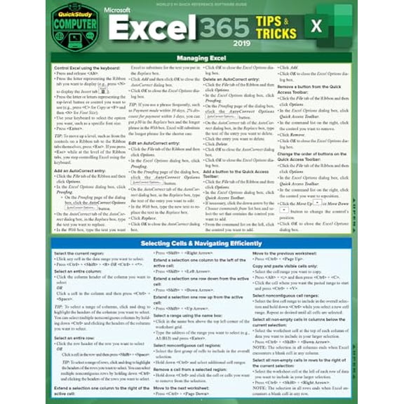 Pre-Owned Microsoft Excel 365 Tips & Tricks - 2019: A Quickstudy Laminated Software Reference Guide (Misc.) 1423242602 9781423242604