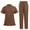 01-Brown, variant on Ecqkame Scrub for Women Set Solid V-Neck Short Sleeve Tops and Long Pant Nurse'S Workwear Suit with Pocket 02-Black S on Clearance