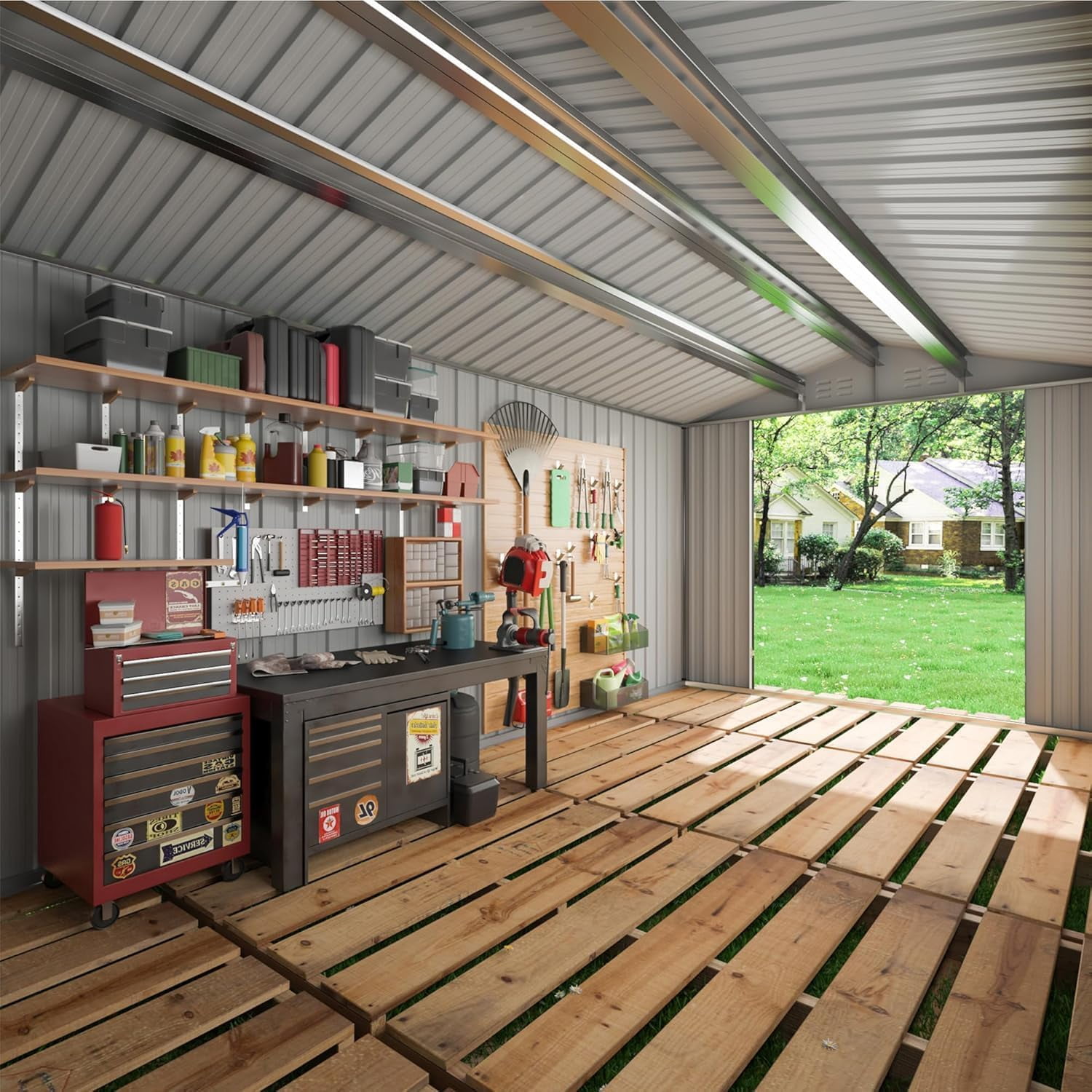 NETAJE 12'x18' Outdoor Metal Storage Garden Shed, Extra Large Storage Shed with 2 Window, Lockable Doors and Air Vent for Backyard, Garden, Lawn