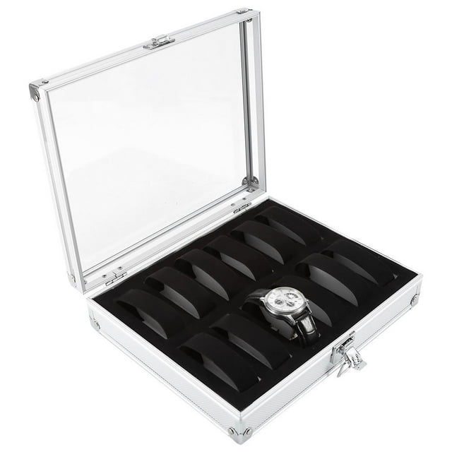 Domqga 1Pc 6/12 Grid Slots Aluminum Rectangle Watch Jewellery Display Storage Organizer Box Case New, Watch Box, Aluminum Watch Box