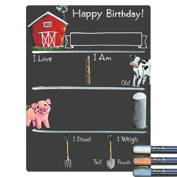 Cohas Farm Theme Birthday Milestone Chalkboard, 12 by 16 inches, 3 Pastel Markers
