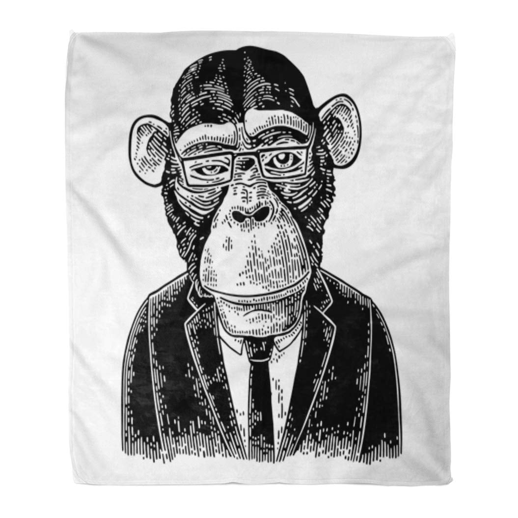 Hatiart Flannel Throw Blanket Monkey Businessman Dressed In Human Suit Tie And Rectangular Soft For Bed Sofa And Couch 58x80 Inches