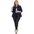 thumbnail image 3 of Women's Plus Size Denim Jacket Turndown Collar Chest Pocket Frayed Washed Crop Jean Jackets Dark Blue 2X, 3 of 7