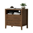 thumbnail image 6 of Joyyskill Farmhouse End Table with 2 Drawers, Wooden Nightstand with Open Storage Cable Hole Freestanding Wide Bedside Table for Bedroom Living Room Sofa, Brown, 6 of 7