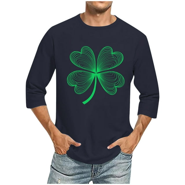 Wancir Chemises pour Hommes en Liquidation Imprimé de la Saint-Patrick Col Rond Mode Décontractée Manches Courtes Trois-Quarts