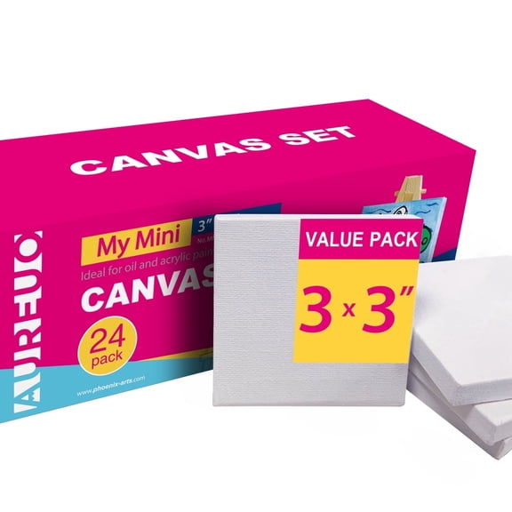 AUREUO Mini Canvas 3x3 in 24 Pack Small Square Canvas without Easel for Kids Bulk Pack for Acrylic Paints Markers Painting