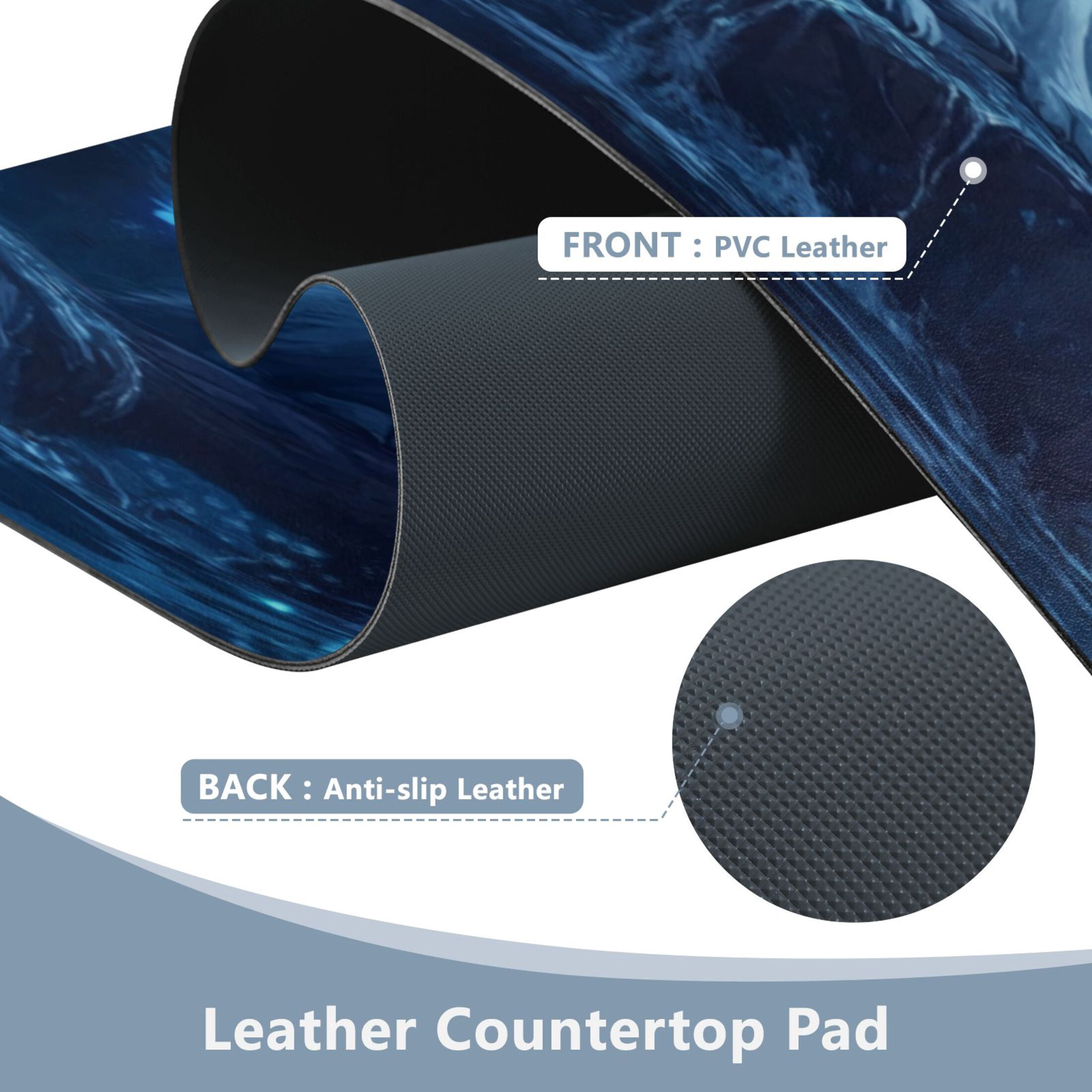 Leather Keyboard and Mouse Desk Mat Office Desk Accessories Protective Office Desk Decor Desk Pad Mat for Gaming, Work from Home, Office Three Blue Wolves 16.5" x 35.4"