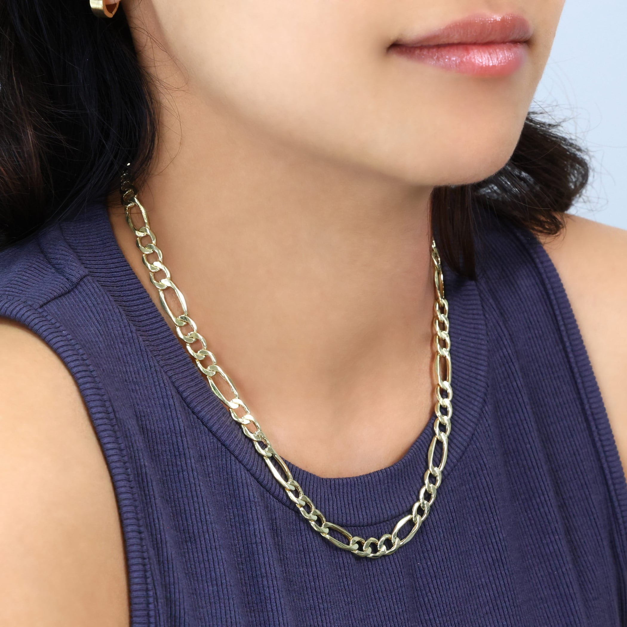 Nuragold 10k Real Yellow Gold Figaro Link 7mm Chain Necklace (16"-30") Italian Jewelry for Men & Women