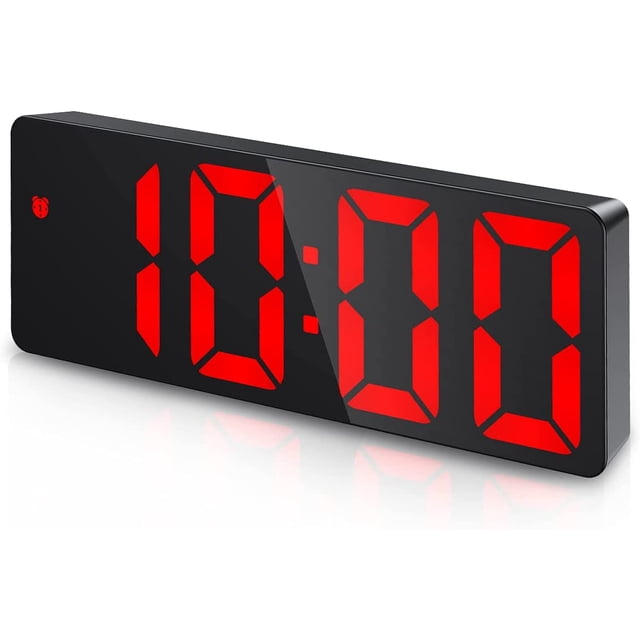 Digital alarm clock with LED display, temperature and date alarm, voice control, USB/battery powered - Red Digital