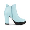 thumbnail image 3 of BLISSFUL STEP Women's Chelsea Boots Platform Block Cleated Sole Heel Sky Blue 7, 3 of 7