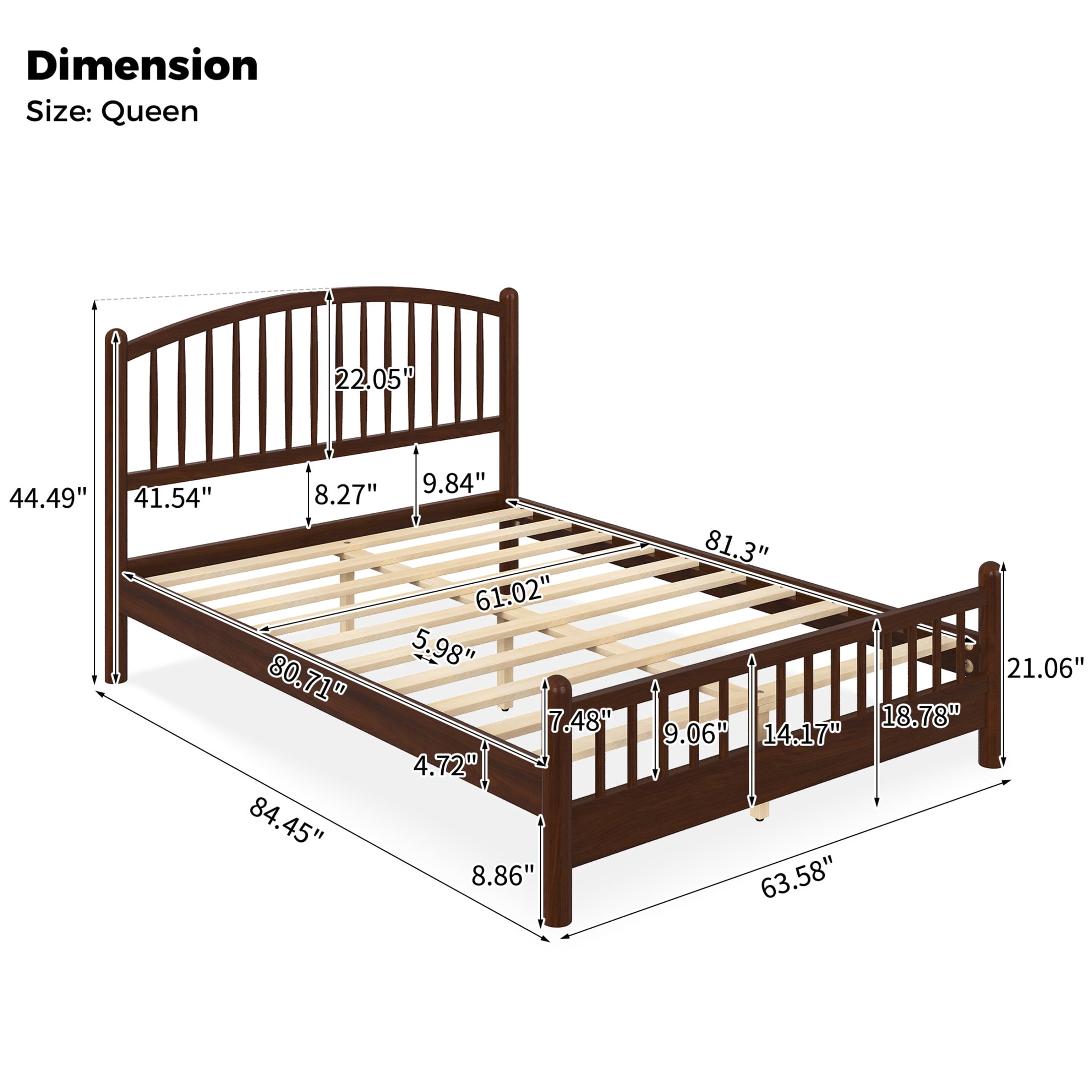 Noble House Alaric Queen Wood Platform Bed Frame, Arched Spindle Headboard, Noise-Free Foundation, Espresso
