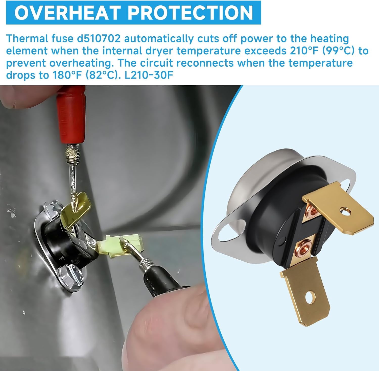 ABPETE D510702 Dryer High Limit Thermostat Auto Reset Function Compatible with Alliance Laundry,Speed Queen, and Huebsch Commercial Washers and Dryers Thermostat Replace D510702, 510702,61886,915728