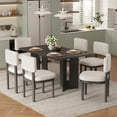 thumbnail image 3 of Harper & Bright Designs Farmhouse Wood Dining Table Set for 6 with 6 Upholstered Chairs, Rectangular Dining Table with Cutout Table Legs for Kitchen, Gray, 3 of 17