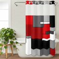 thumbnail image 3 of Red Black Grey No Hook Shower Curtain Waterproof, Bathroom Curtains with Snap in Liners and See Through Top Window, Geometric Abstract Modern Irregular Hotel Style Bathtub Curtains Shower 54"Wx78"L, 3 of 8