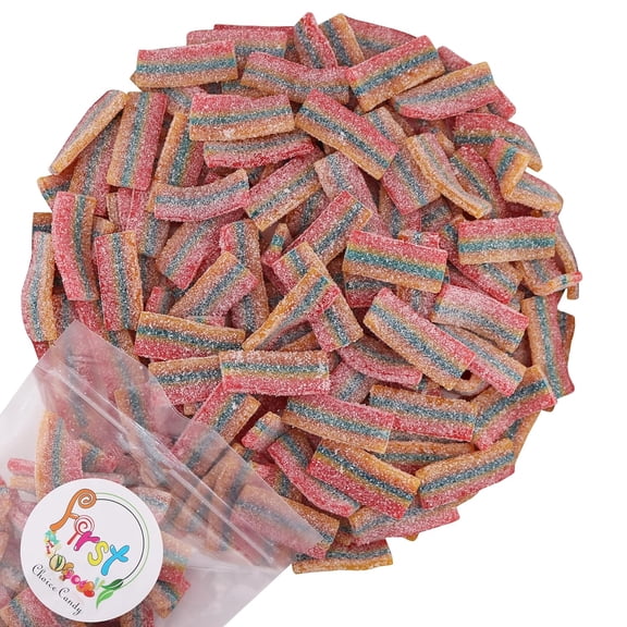 FirstChoiceCandy Sour Mini Strip Gummy Belts, Mini Bites Kosher Gummies ( Rainbow Fruit Mix- 2 Pound )