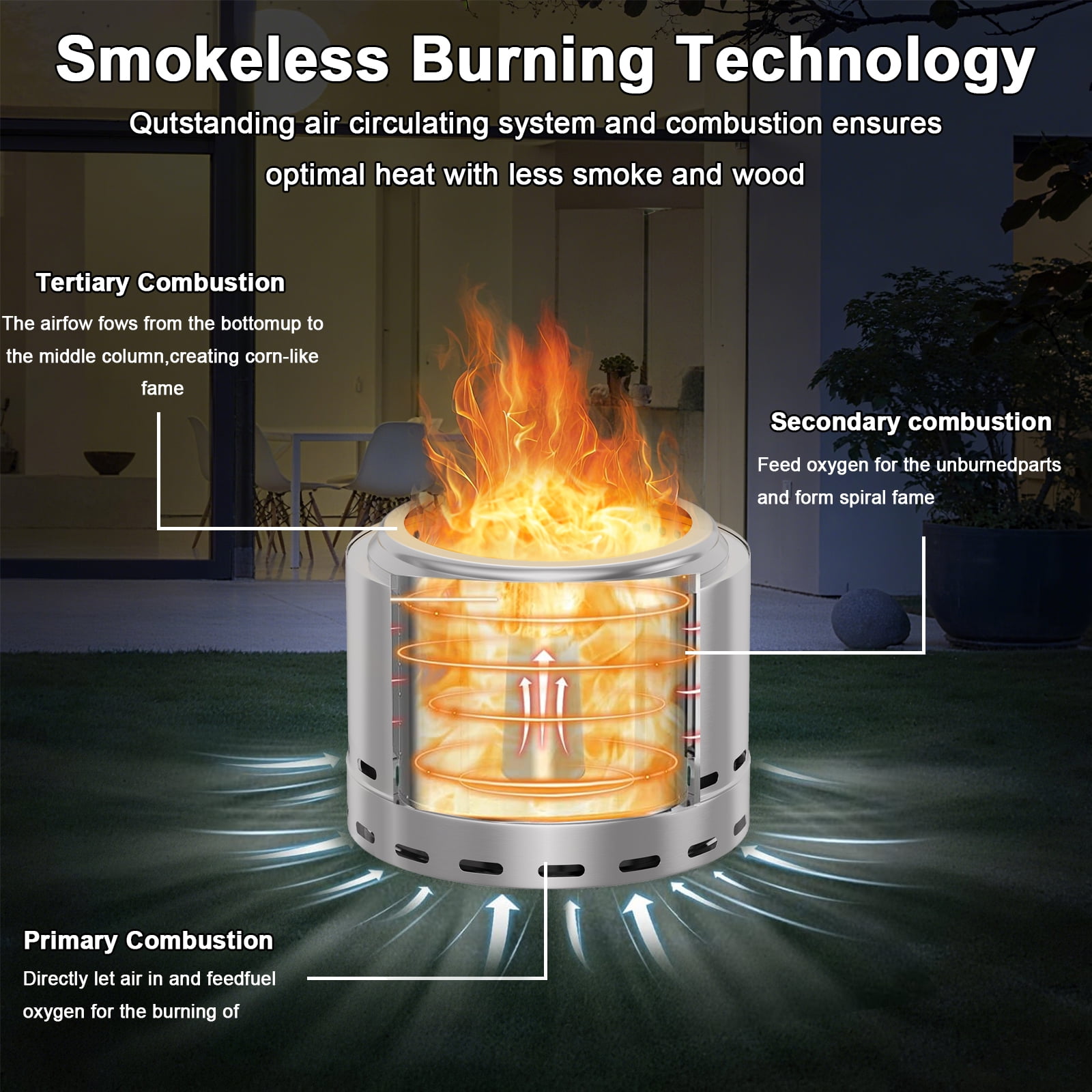 XXLYY Portable Wood-Burning Fireplace - 19.5" smokeless Fire Pit for Outdoor Fun, Low Smoke Bonfire for Camping, Patio, Backyard, and Family Gatherings